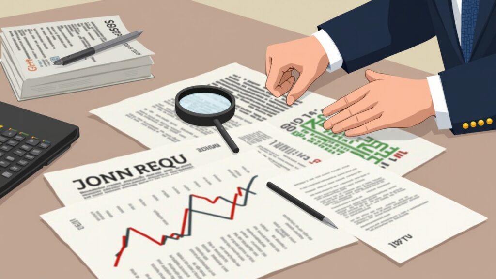 Semi-realistic Japanese government audit desk reviewing tax breaks, documents, a magnifying glass, and a DCJPY label.