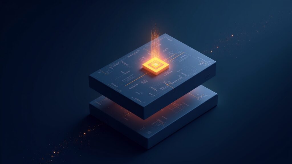 Layered Ethereum architecture with a glowing new module between execution and settlement layers, signaling instant UX.