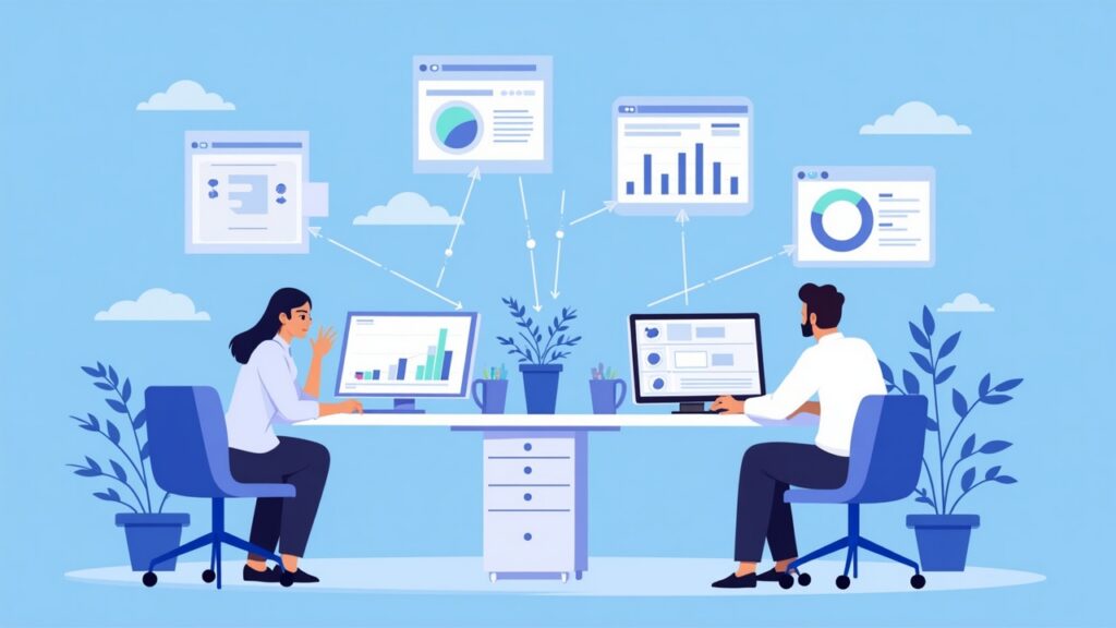 Semi-realistic scene of institutional professionals using crypto prime services: custody vault, execution desk, and settlement dashboard.