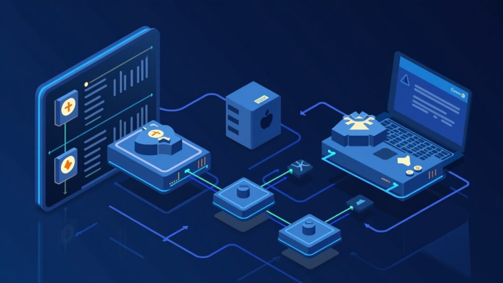 Semi-realistic custody UI showing a vault, Everstake validators, and rewards flowing to a regulated account.