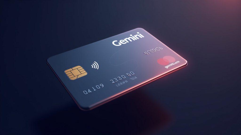 Semi-realistic metal Gemini Zcash Edition credit card with a ZEC glow and subtle Gemini branding