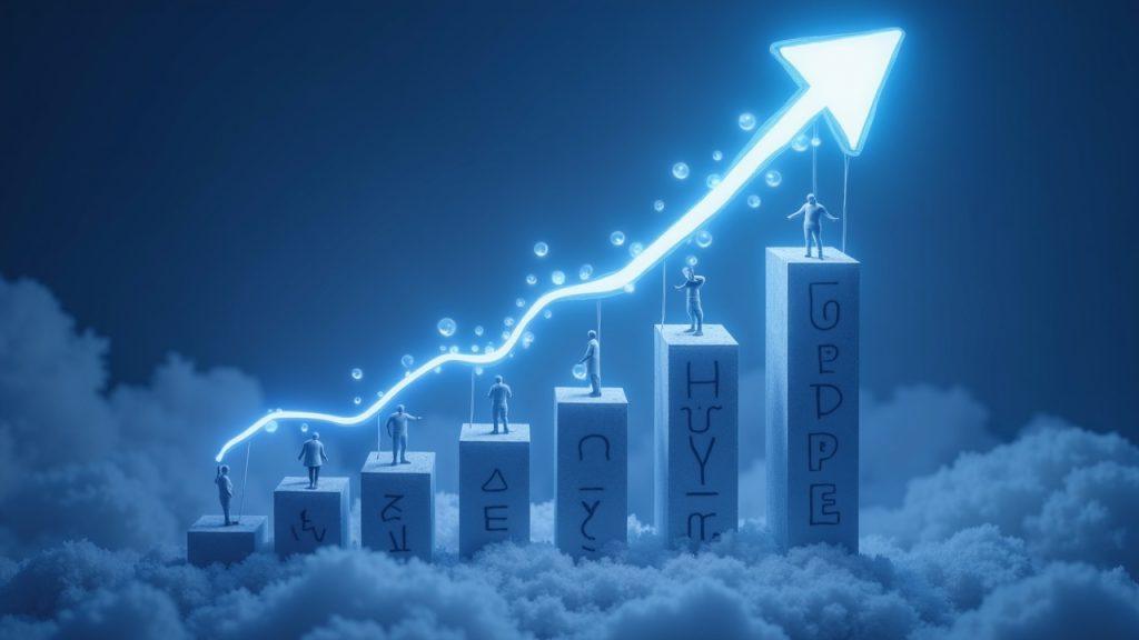 Semi-realistic illustration of a rising HYPE coin linked to liquid staking, with institutional investors and a HIP-3 glow.