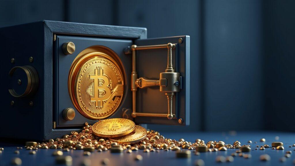 Realistic Kansas image of a treasury vault with Bitcoin and assets, overseen by licensed custodians and governance docs.