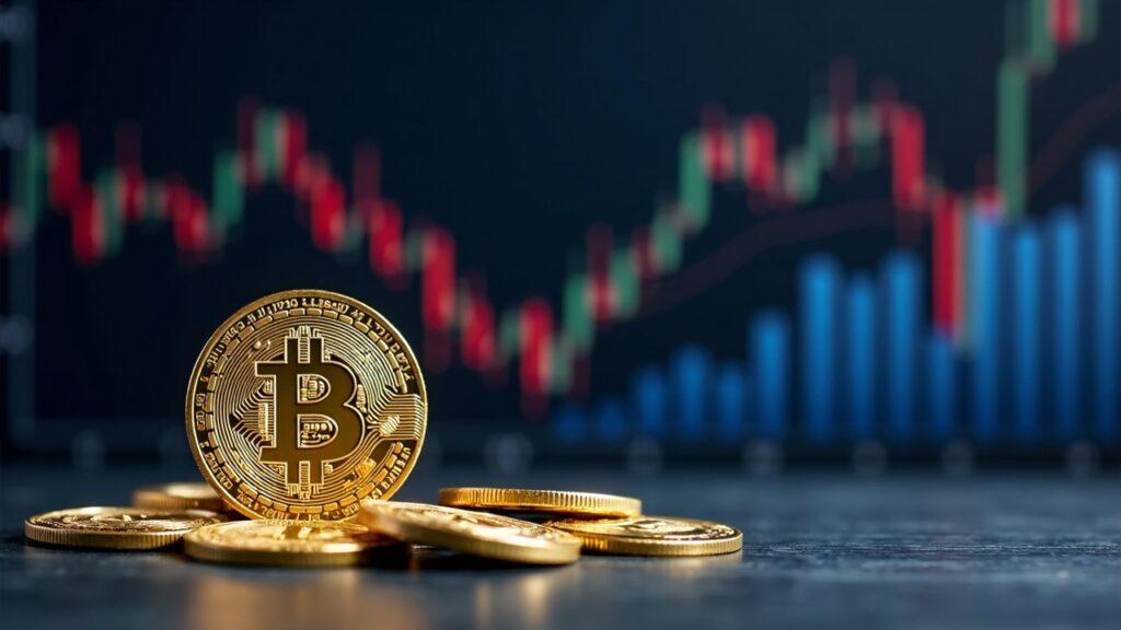 Semi-realistic illustration of MicroStrategy with a Bitcoin treasury and a paused MSCI index banner in the background