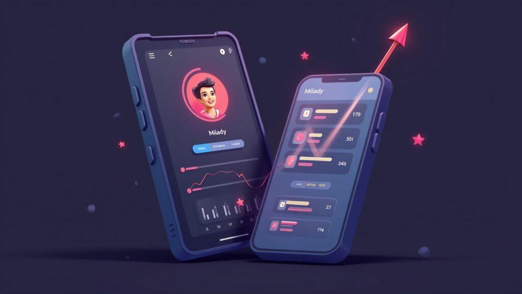 Semi-realistic Milady avatar on a smartphone with a subtle NFT marketplace UI and a rising glow signaling a spike.