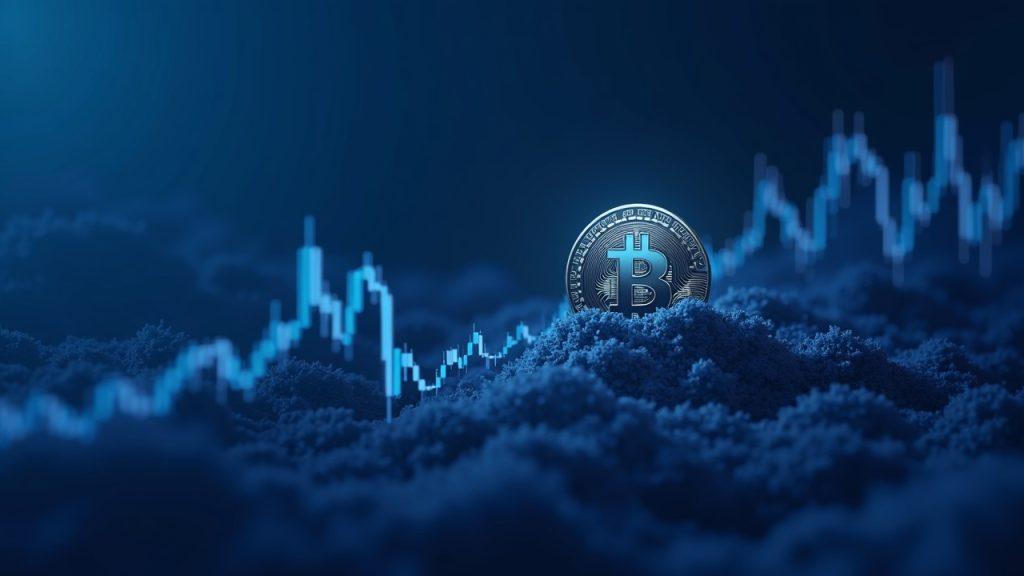 Bitcoin price in a tight range with Wyckoff spring toward sub-80k, shown in a calm blue news-style illustration.