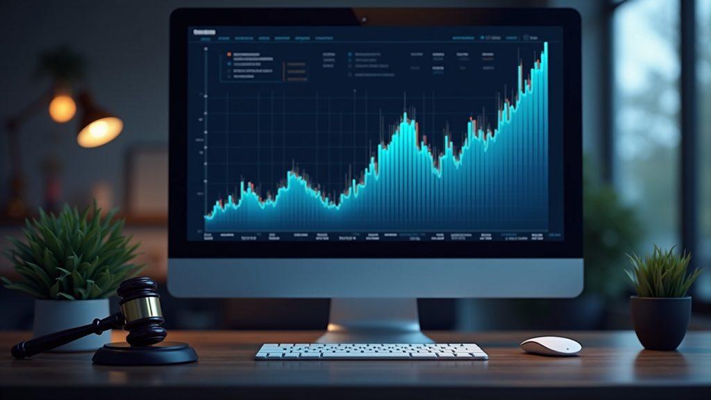 Semi-realistic trading desk with rising Terra Luna Classic chart and a Jane Street lawsuit filing on screen.