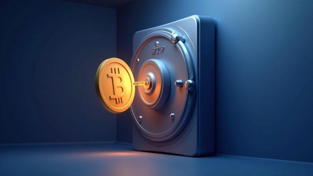 Semi-realistic Bitcoin coin flowing into a sleek ETF vault, signaling back-to-back inflows toward $70k.