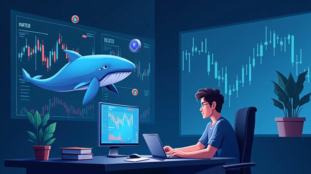 Realistic illustration of a whale trader beside ARC tokens and a price chart, with a soft LLP shield and ADL cue.