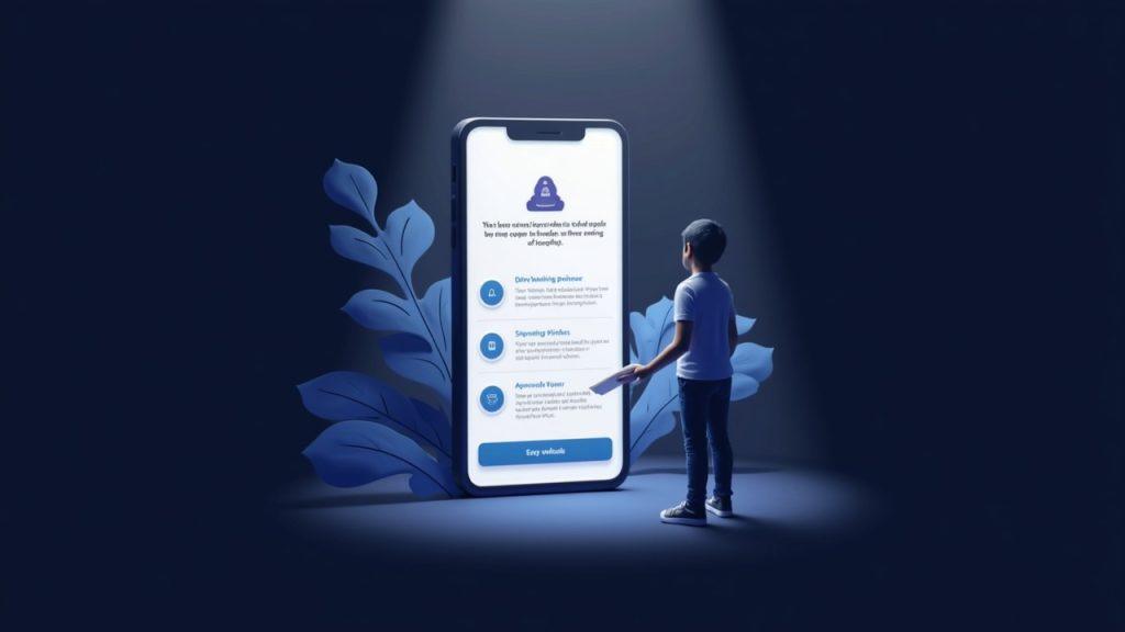 Smartphone crypto wallet with phishing warning, shadowy figure nearby, user reviewing approval flow.