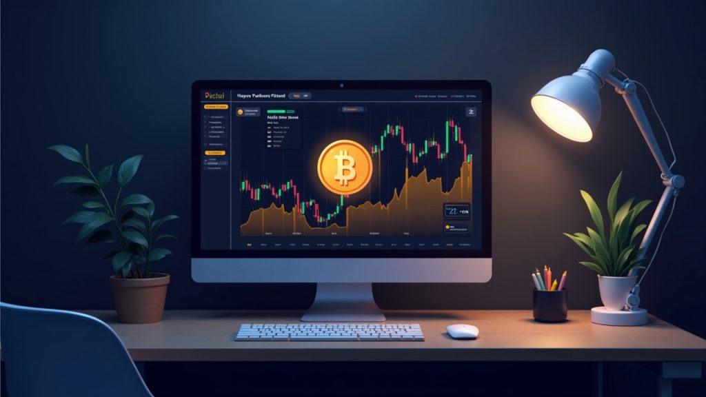 Realistic hybrid illustration of a crypto trading desk showing rising HYPE token and 24-7 perpetual charts for oil and gold