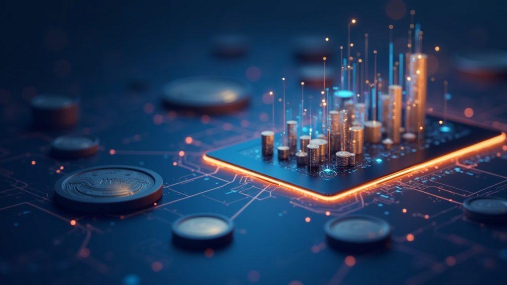 Semi-realistic Solana-inspired liquidity hub with flowing stablecoins and rising derivatives shown on a sleek panel.