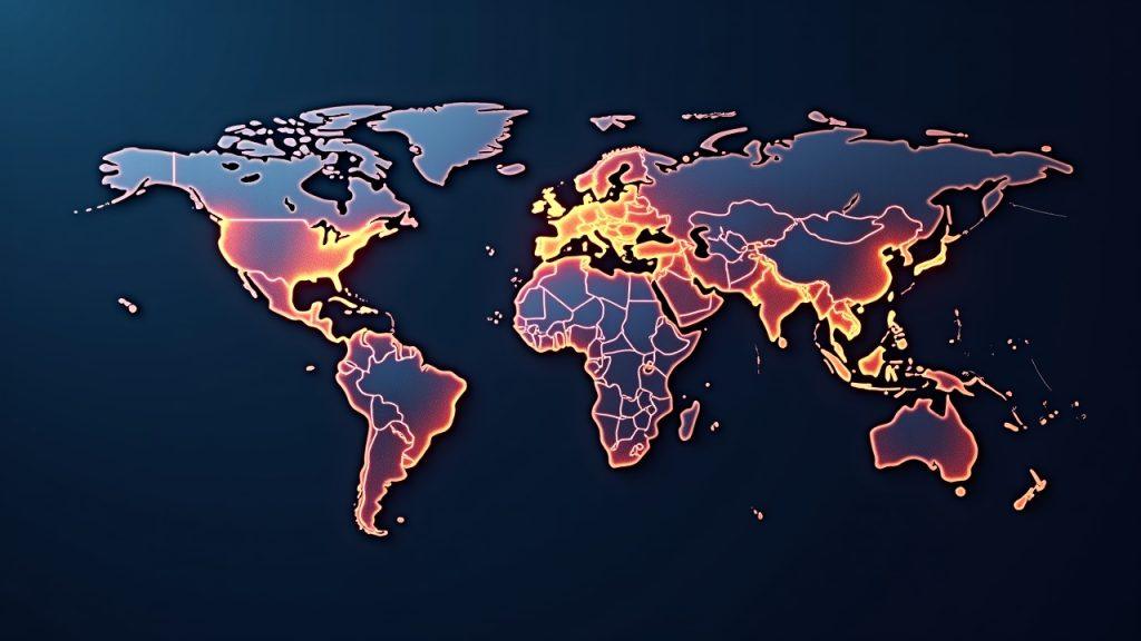 Realistic world map showing wallet-to-wallet rails with glowing lines linking hubs for fast settlement and lower costs.