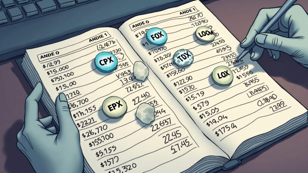 Semi-realistic scene: six crypto tokens fading from a crowded order book as prices drop and liquidity dries.