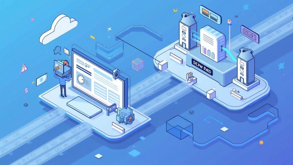 Semi-realistic illustration of two crypto funds fueling infrastructure with a wallet, cross-chain bridges, and UX.
