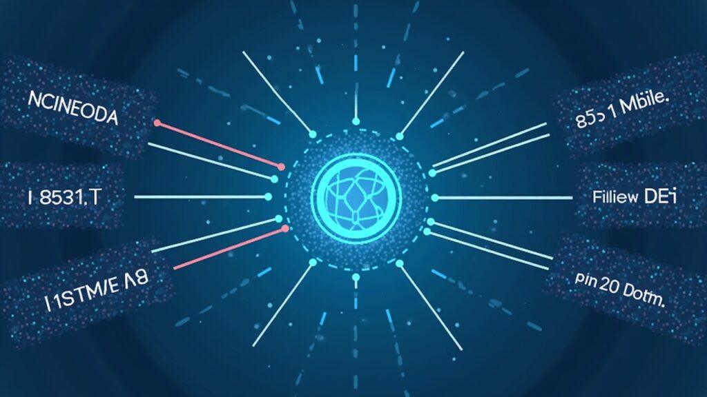 Realistic semi-illustration of a DeFi oracle network with multiple data streams converging on a resilient, decentralised node.