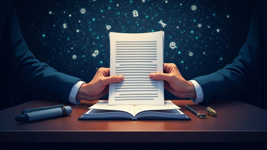 Semi-realistic illustration of a joint letter to the EU Parliament about DLT, with a glowing distributed ledger network backdrop.