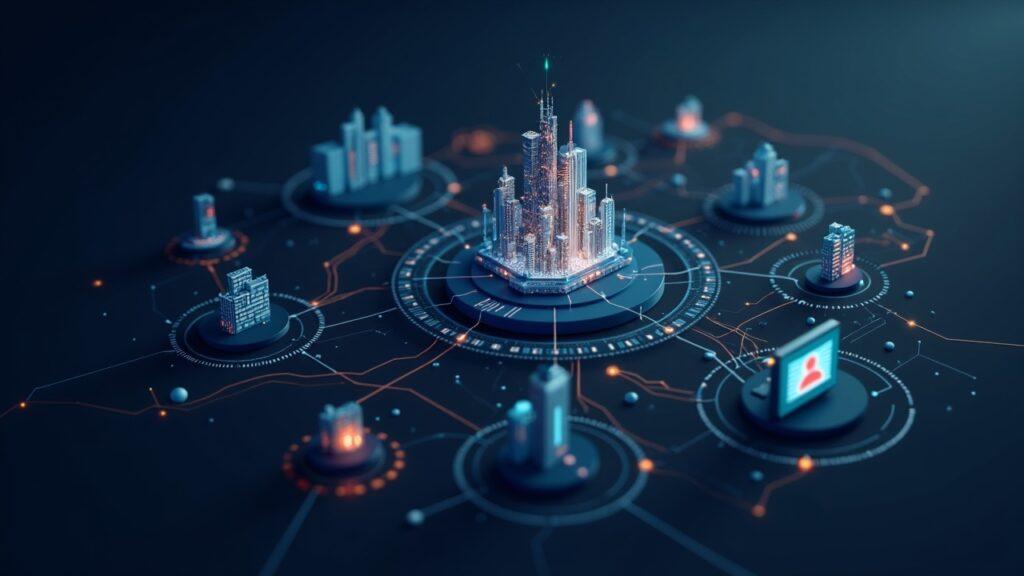 Semi-realistic data marketplace hub with cross-chain feeds, pay-per-use transactions, and cryptographic verification.