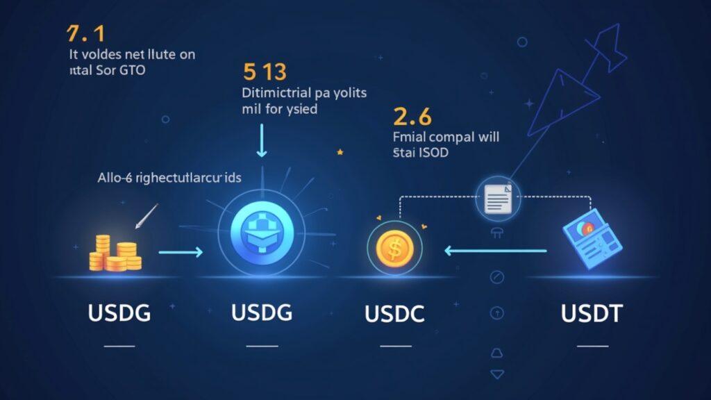 Illustration of payroll with non-custodial wallets, USDG/USDC/USDT, yield accrual and Aleo privacy layer.