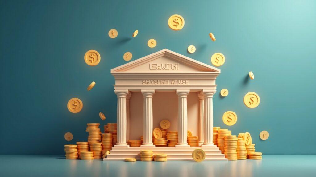 Bank facade with translucent dollar stablecoins flowing toward a central bank, illustrating liquidity risk.