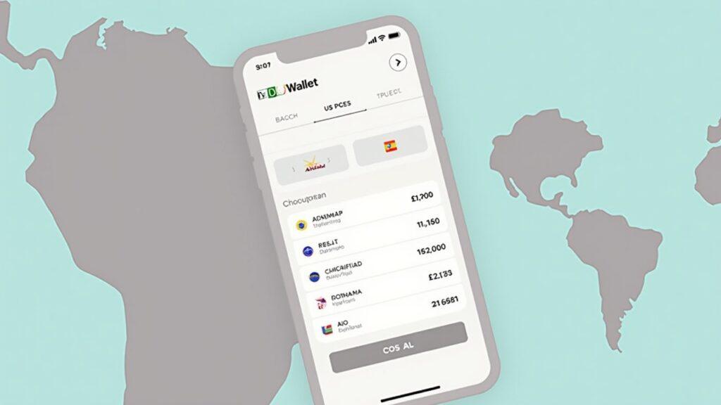 Semi-realistic smartphone showing Belo USDT wallet with a muted Latin America map highlighting Brazil and six countries