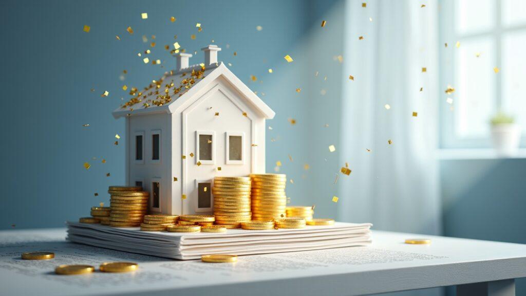 Illustration of tokenized real assets: building and private equity dossier wrapped in tokens, with an illiquidity barrier.