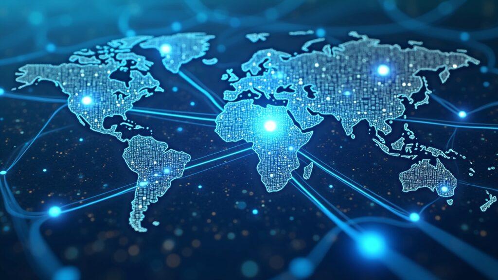 Hybrid-realism illustration of AI agents routing payments across a secure multi-rail network with governance.