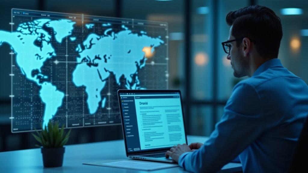 Bank investigator with a semi-transparent AI agent showing risk scores and a draft SAR.