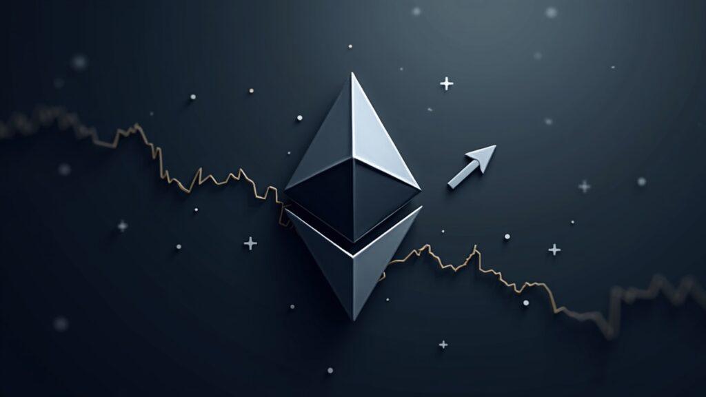 Semi-realistic Ethereum logo with price line near $2,400, downward arrows, and hints of waning on-chain activity and institutional flows.