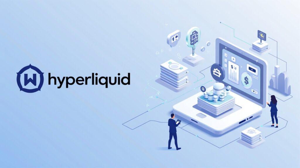 Semi-realistic illustration of a sleek trading interface with a HYPE emblem and assets funneling to a liquidity hub.