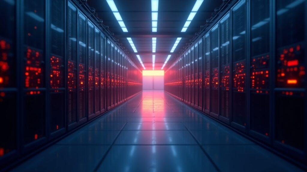 Solana validators testing the Alpenglow upgrade in a data center, highlighting Votor and Rotor with sub-150ms finality glow.