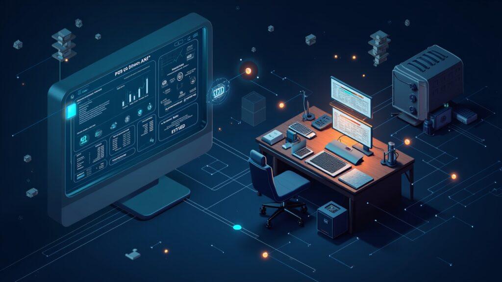 Hybrid illustration: treasury desk connected to onchain ledger for the Solana-based SWEEP tokenized fund with PYUSD.