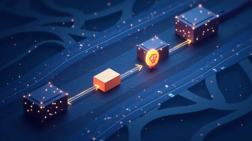 Semi-realistic illustration of wallets connected by lanes, showing gasless stablecoin transfers for agent workflows.