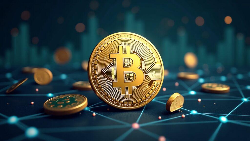 Semi-realistic illustration of USDC tokens flowing into a Solana network backdrop.