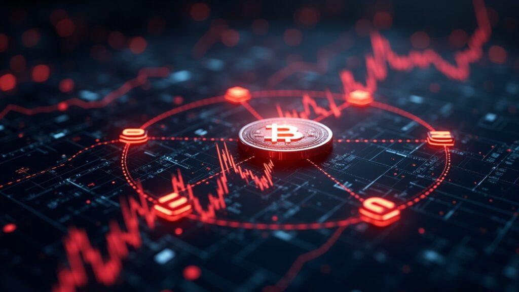 Trading-desk scene: tokenized stocks as glowing collateral fueling 24/7 perpetual futures (AAPL, NVDA, TSLA, QQQ, XAU, XAG).