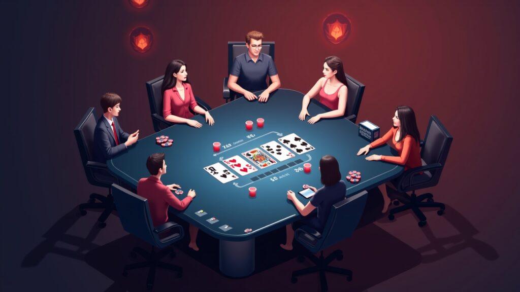 Semi-realistic tablet showing Sakura Nexus Web3 poker with diverse players, privacy shield and identity verification icons.