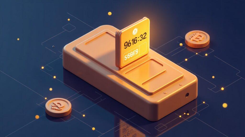 Semi-realistic Bitcoin block with a soft countdown clock at block 961632 signaling the BIP-110 window