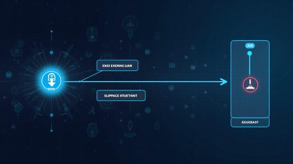 Hybrid illustration of a DeFi routing network guiding trades through CoW Protocol with execution path and slippage protection.