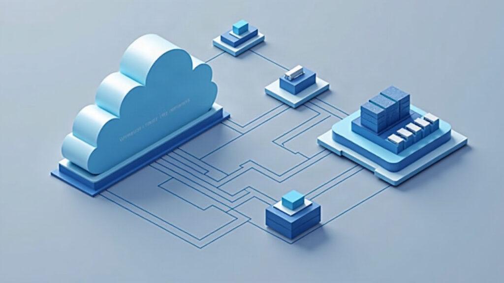 Semi-realistic illustration of a cloud API gateway with proxy-to-model routing and a Trusted Execution Environment chip, in muted colors.