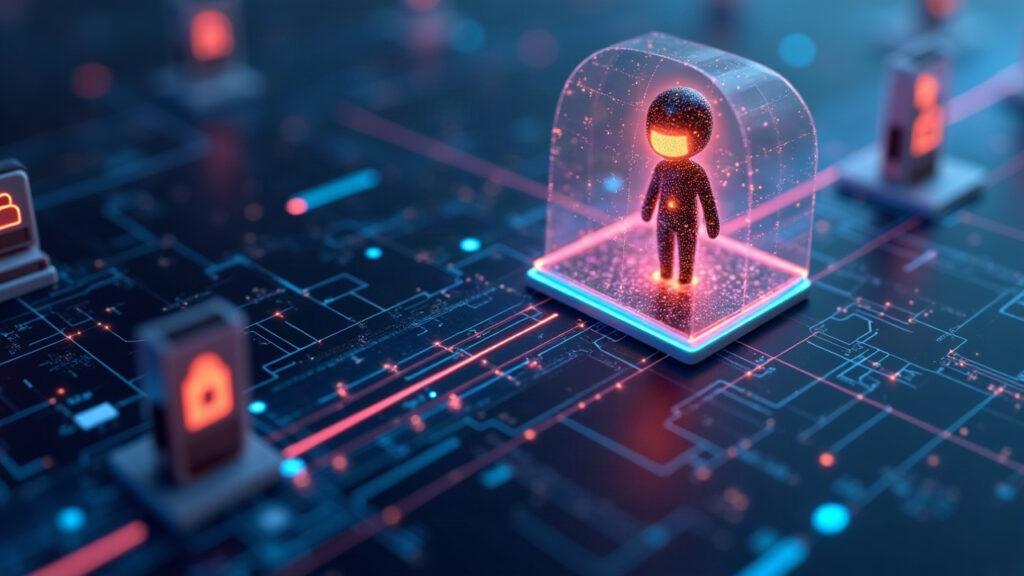 AI agent with shielded identity traversing cross-chain links via NEAR Intents and private inference.