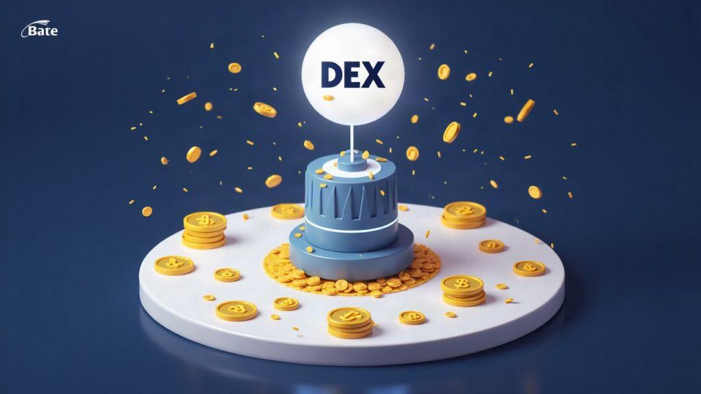 Central DEX hub draws in a stream of coins with a 59% label on a Base backdrop, crypto-news style.