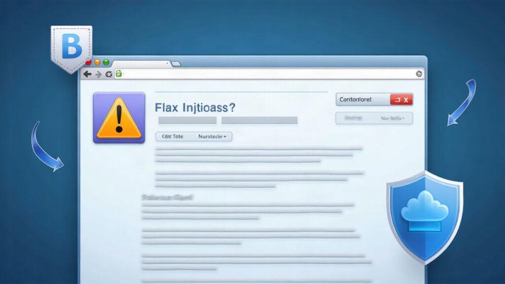 Semi-realistic browser window with a bookmarklet icon triggering a fake CAPTCHA and a warning shield
