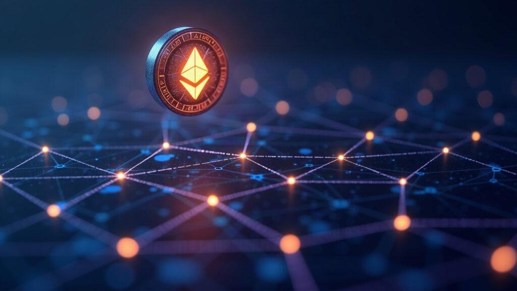 BUIDL token hovering over a nine-chain network with Aptos highlighted among major blockchains.