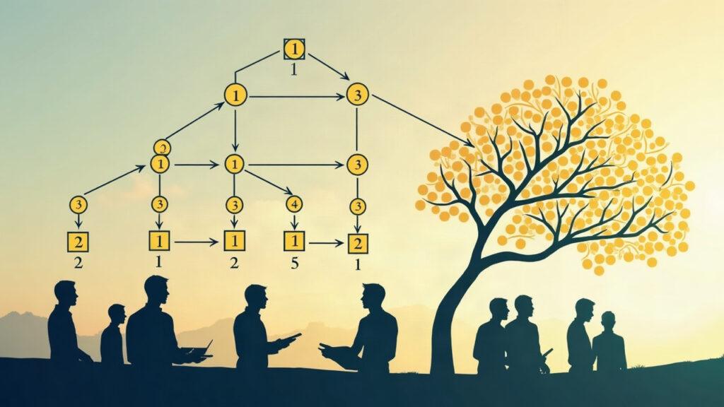 Illustration of a single UTXO feeding a Merkle sum tree with multiple user silhouettes and an on-chain root.