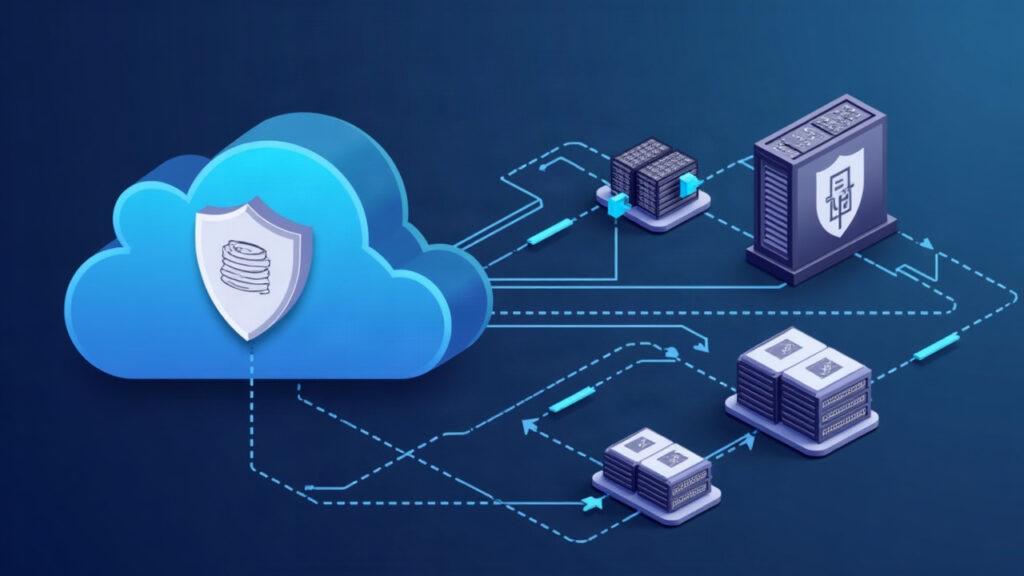 Semi-realistic illustration of a cloud infrastructure with a confidential shield, GPUs, and an agent runtime coordinating model deployment.