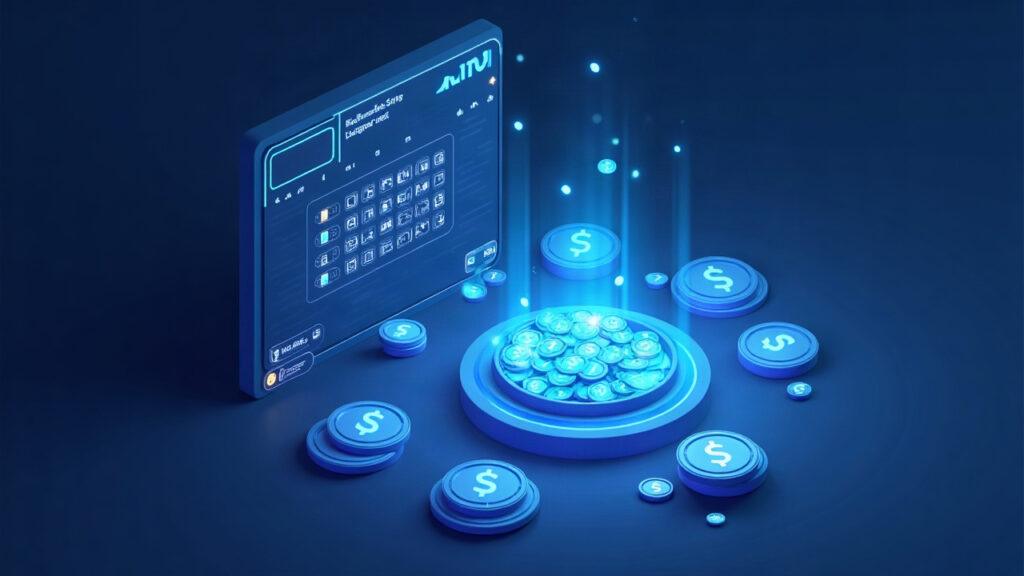 Semi-realistic Solana mint with blue USDC tokens flowing into a glowing on-chain ledger over 13 hours