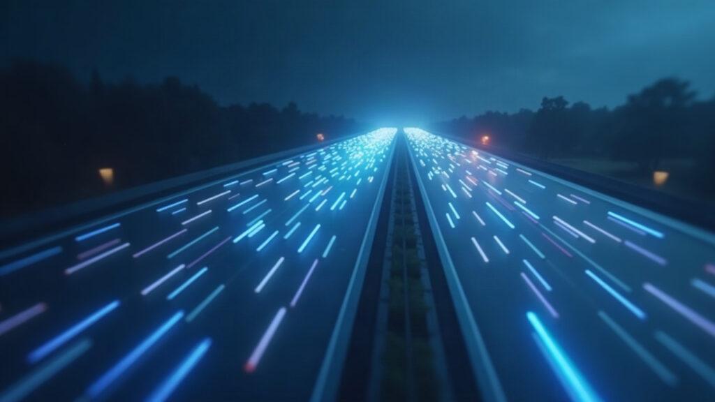 Semi-realistic illustration of two lanes: Sui finality in ms vs Ethereum in minutes, blue-gray, professional layout