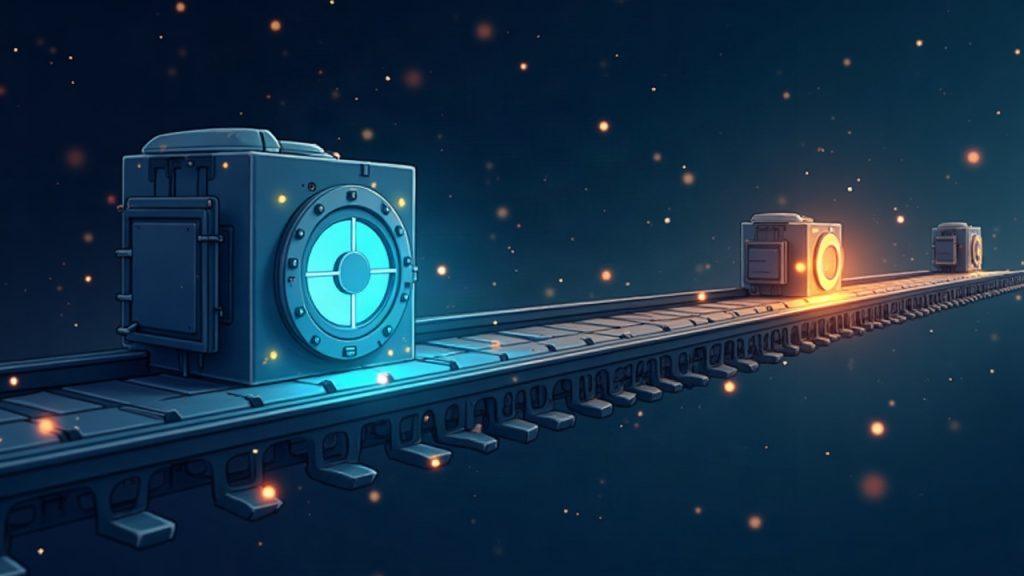 Semi-realistic depiction of a 180M USDT on-chain transfer from Tether Treasury to Bitfinex with a glowing rail.